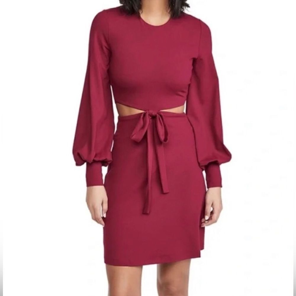 Susana Monaco Cutout Waist Bow Midi Dress in Wild Berry Jersey Puff Sleeve S
